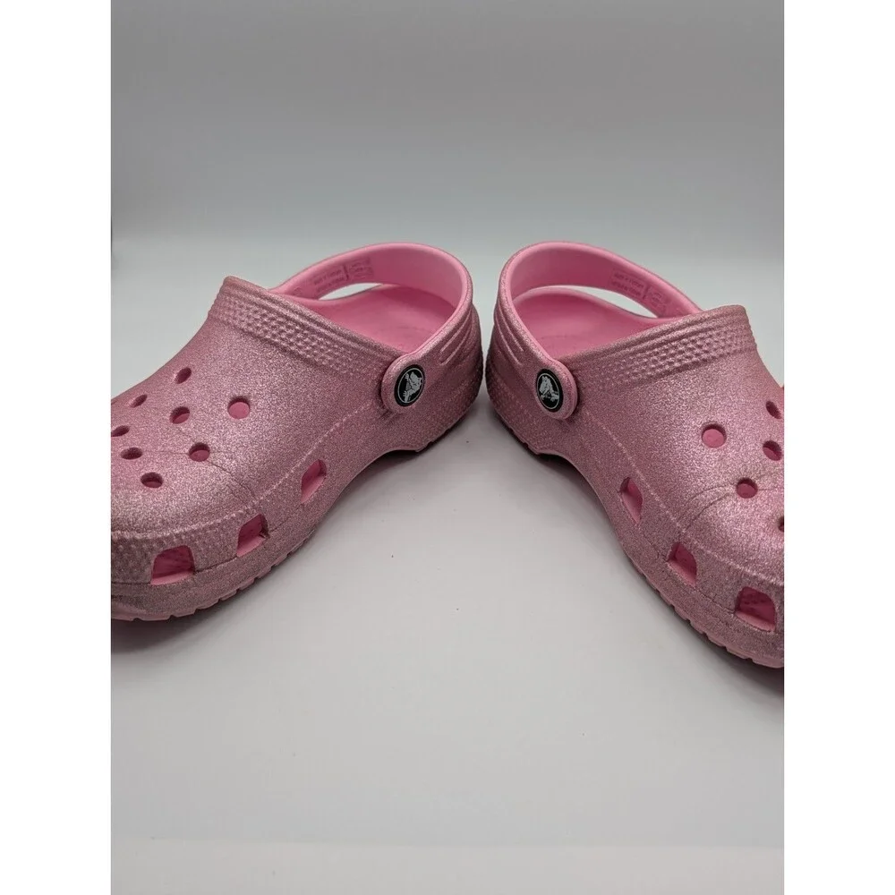 Crocs Kids Size 13 Classic Glitter Clog Pink Sparkle Slip On Play Shoes Used